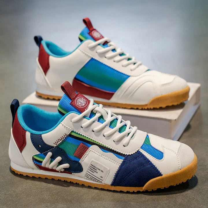 Detailed view of sturdy laces and stitching on men's performance utility sneakers for durable everyday wear.