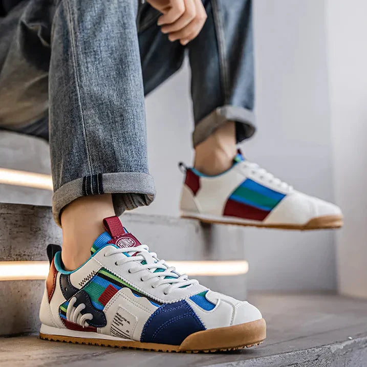 Rear angle of men's durable utility sneakers, showcasing heel support for comfort & long-lasting performance.