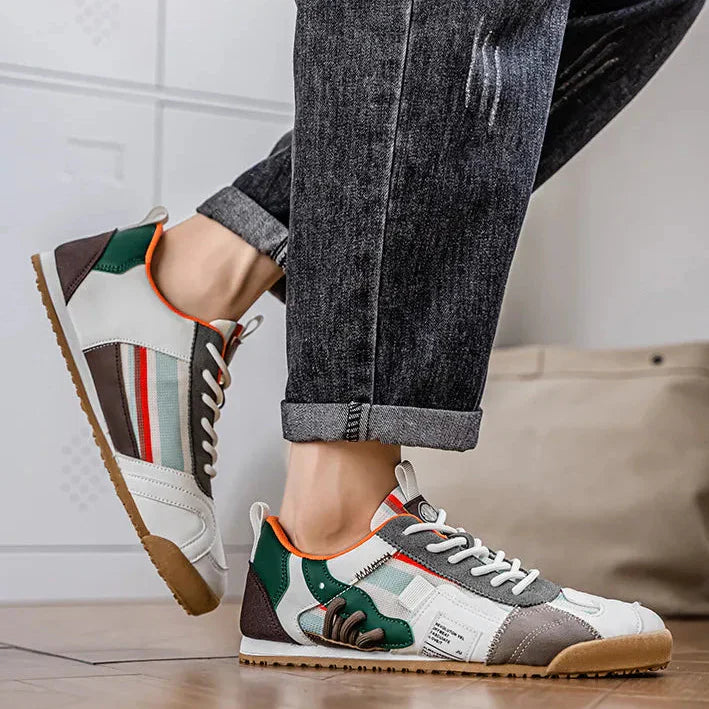 Man wearing versatile men's utility sneakers, styled for comfort & everyday street style performance.