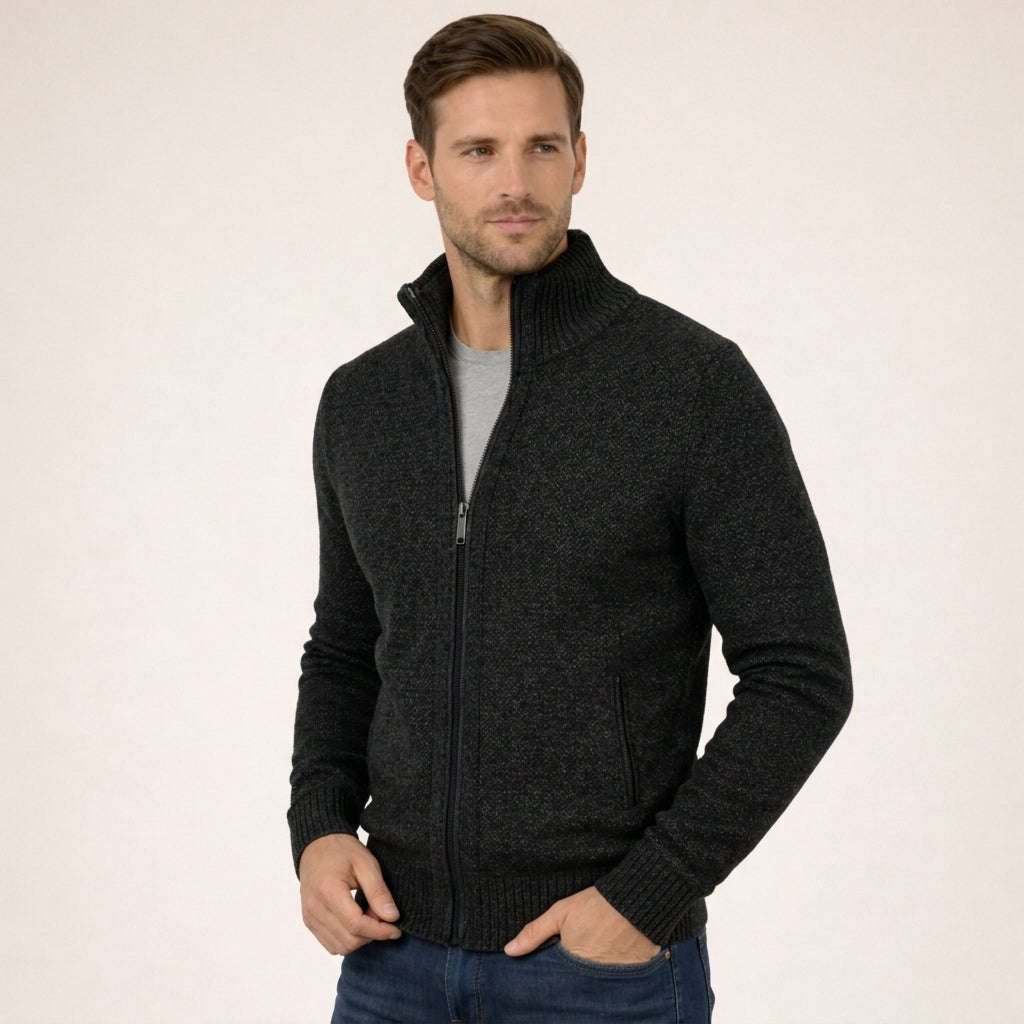 Versatile men's full zip sweater for easy layering. Modern long sleeve comfort for any casual occasion.