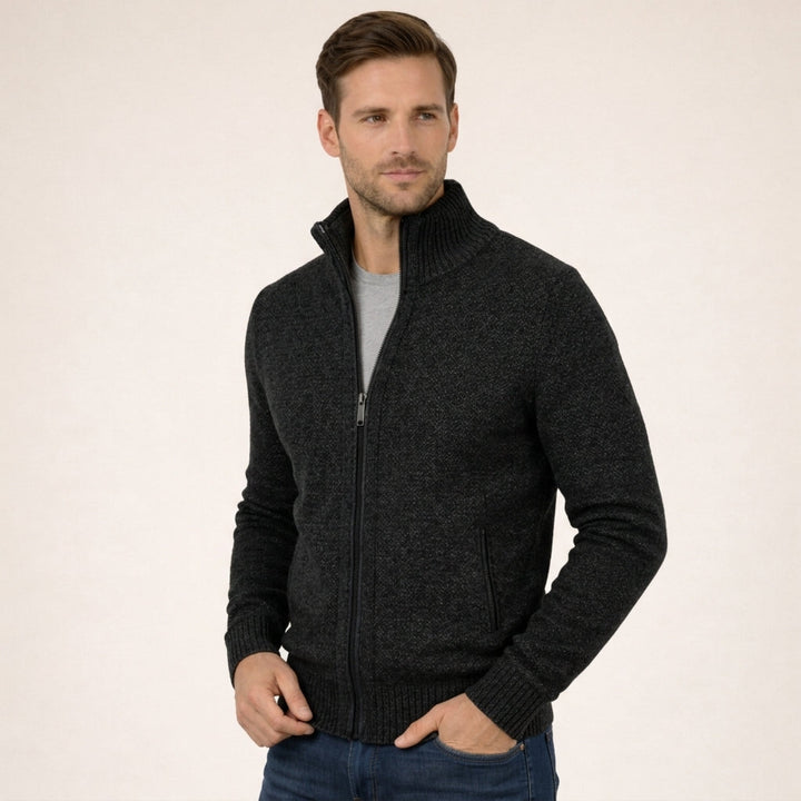 Versatile men's full zip sweater for easy layering. Modern long sleeve comfort for any casual occasion.