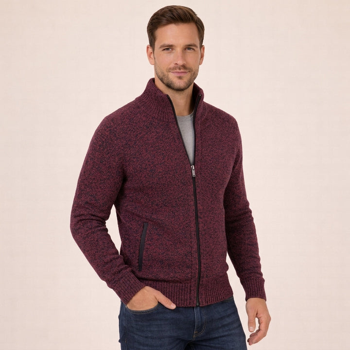 Sophisticated men's full zip sweater. A comfortable & modern long sleeve piece, perfect for versatile men's fashion.