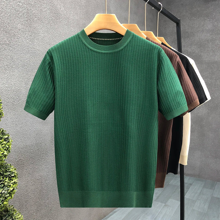 Men's elevated long sleeve crewneck top with ribbed texture, perfect for versatile everyday casual wear. Modern fit.