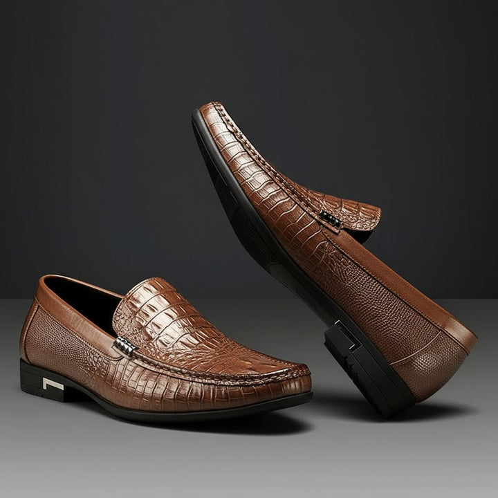 Durable men's loafers, embossed pattern, providing ultimate slip-on comfort and style.