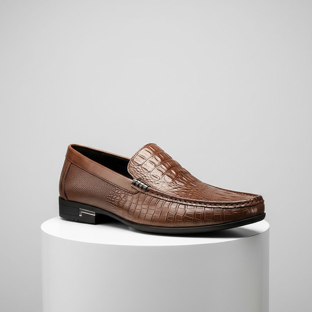 Classic men's slip-on shoes with elegant embossed pattern, ideal for daily comfort.