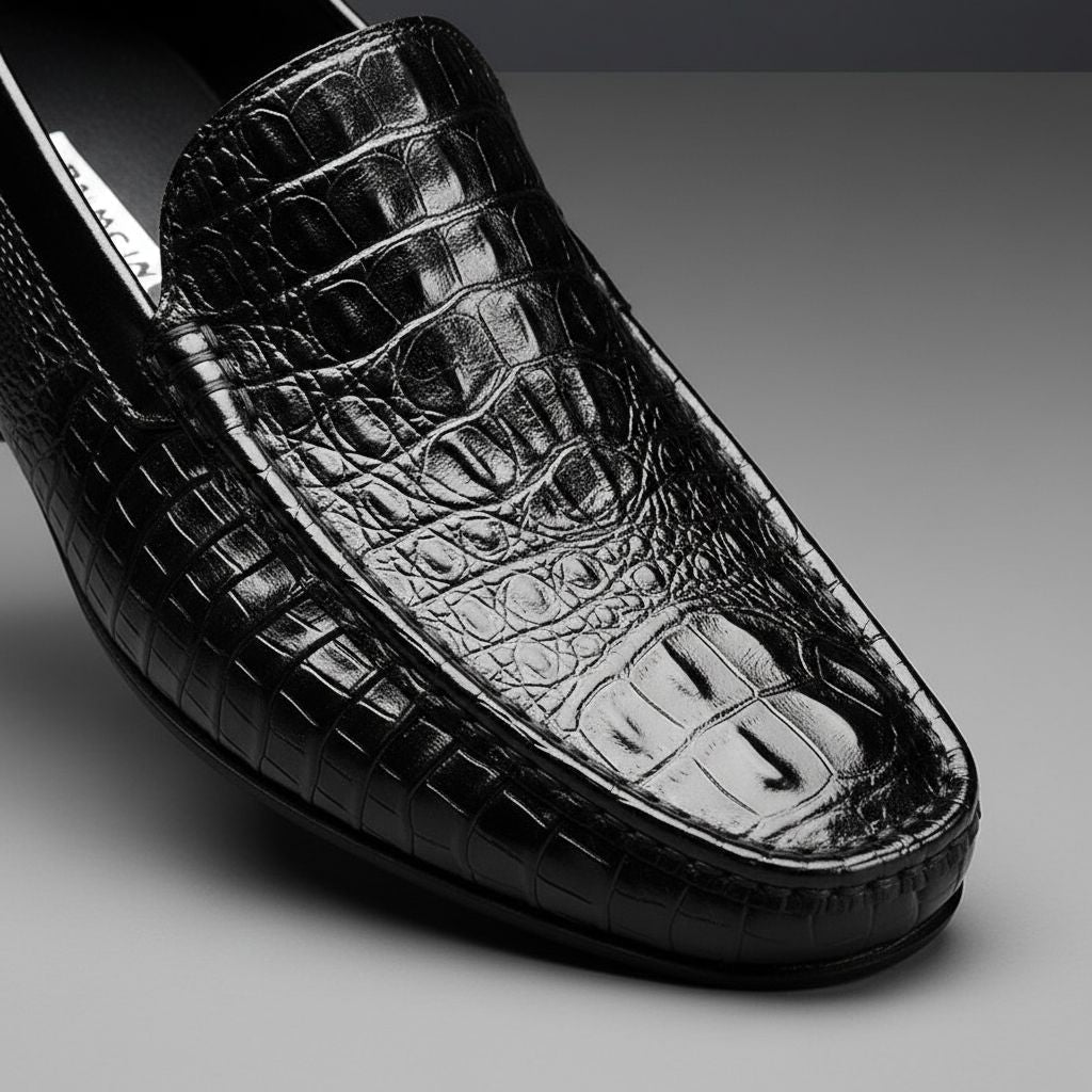 High-quality men's dress loafers, embossed texture, designed for comfort & sleek style.