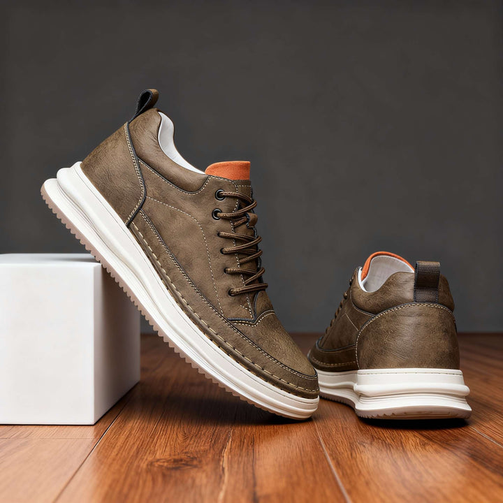 Khaki men's comfort sneakers, lace-up everyday walking shoes perfect for casual wear.