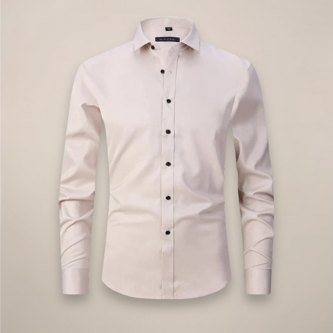 For the modern man: a tailored long sleeve solid shirt, excellent for spring layering
