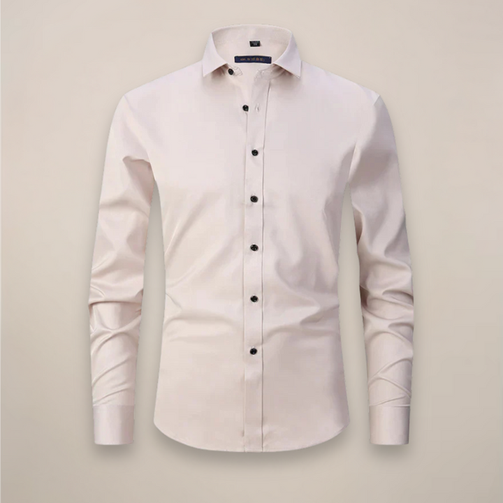 For the modern man: a tailored long sleeve solid shirt, excellent for spring layering