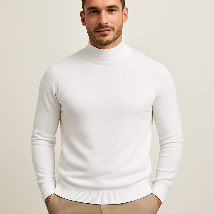 Men's fitted turtleneck sweater in a classic knit, perfect for elevated style & warmth. Long sleeve pullover.