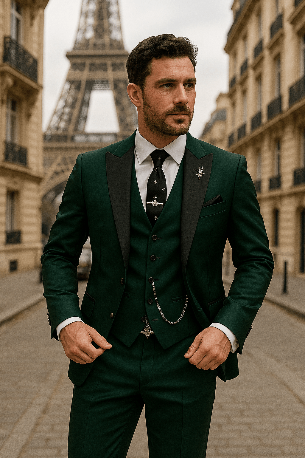 Men's formal three-piece spring suit in a light blue shade, perfect for event attire