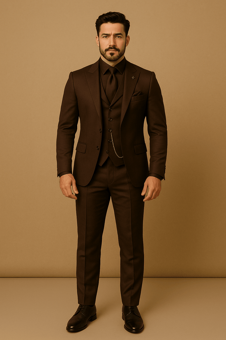 Man adjusting his cuff link while wearing a refined three-piece formal spring suit