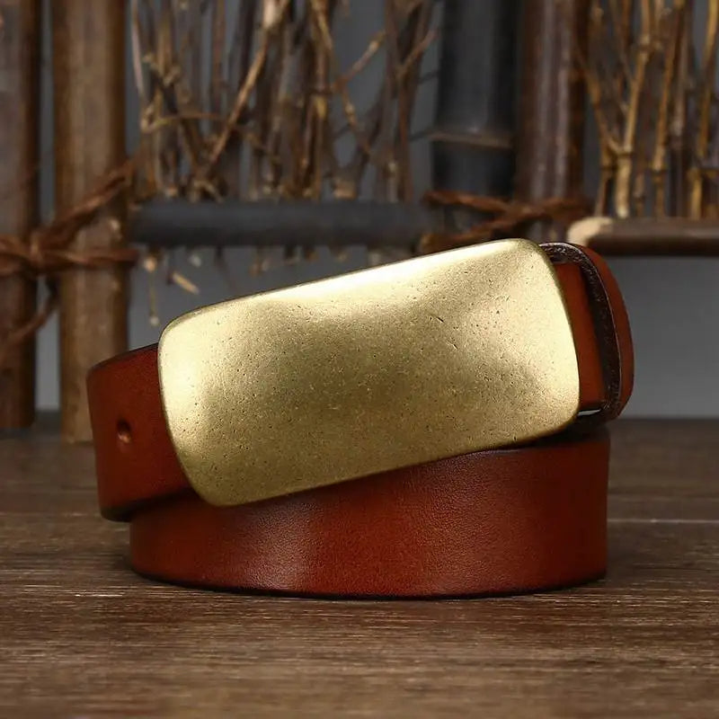 Vintage style men's leather belt. Premium full grain cowhide with a rustic forged brass buckle.