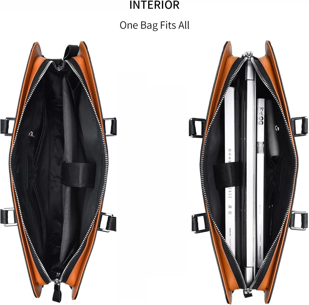 Professional men's genuine leather laptop bag, ideal for business, work & travel organization.