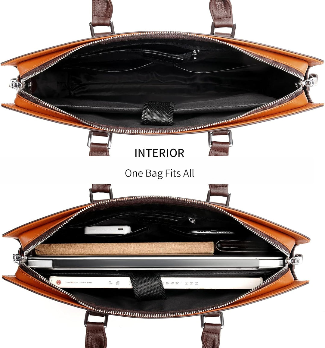 Men's genuine leather laptop bag on desk, ready for business, work & document organization.
