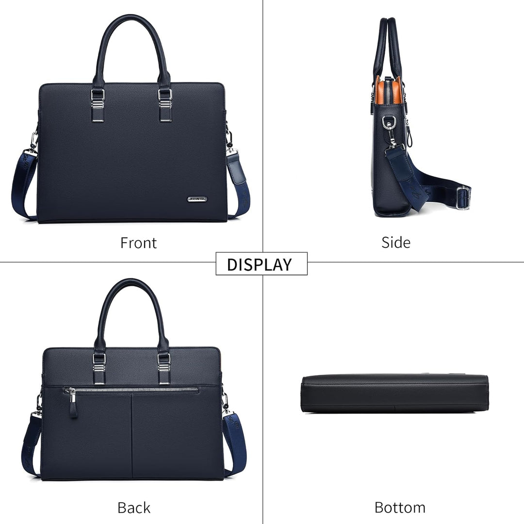Men's genuine leather business briefcase (front), with elegant closure & professional design.