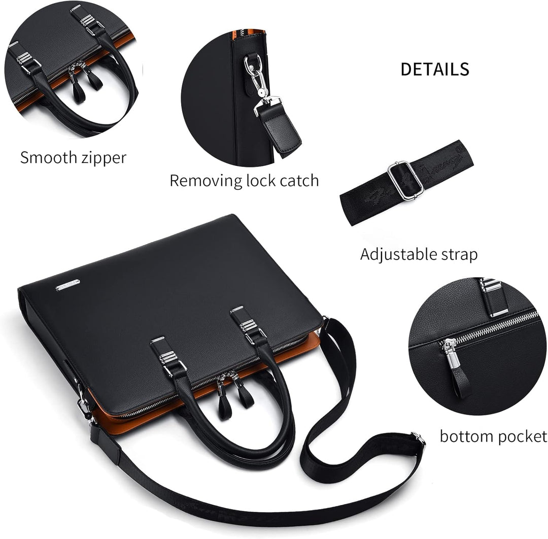 Close-up of genuine leather briefcase handle, highlighting durable construction & comfortable grip.