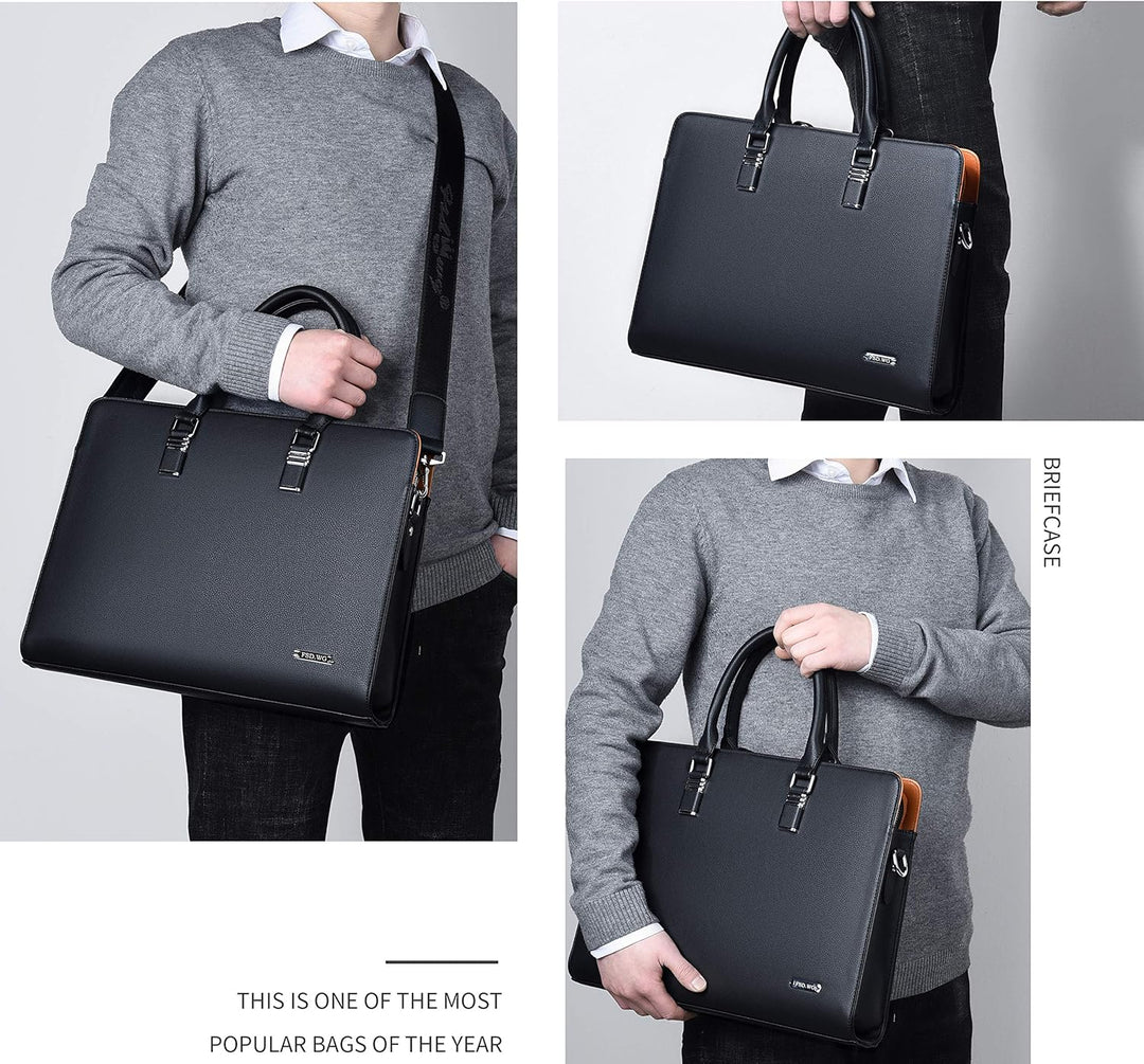 Spacious genuine leather briefcase for men, fits laptops, documents & business essentials.