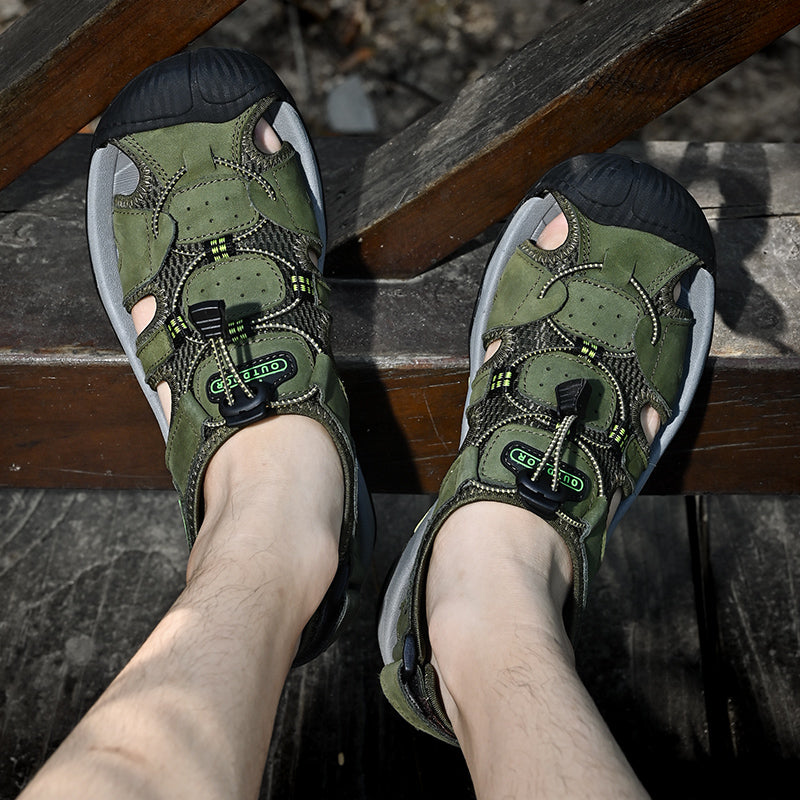 Comfortable men's genuine leather arch support fisherman sandals, designed for extended wear