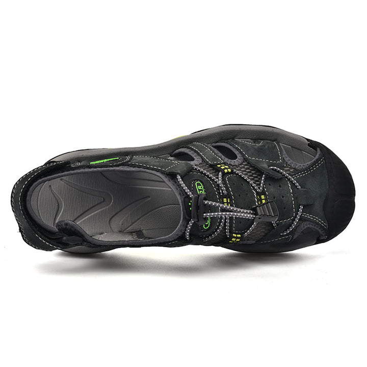 Men's genuine leather outdoor sandals, featuring protective toe and strong arch support