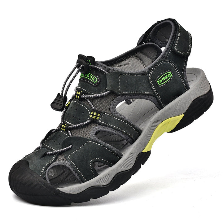 Men's arch support leather sandals, breathable fisherman design for hot weather