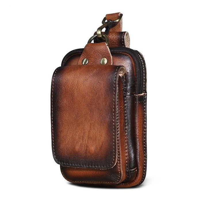 Stylish men's leather fanny pack, brown, durable cross-body bag for everyday carry.