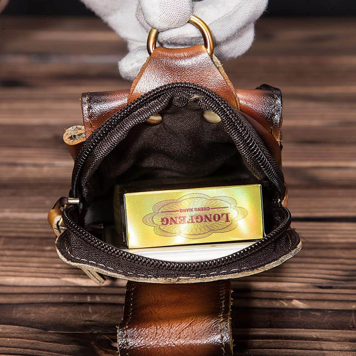 Durable men's genuine leather waist pack, practical everyday carry for essentials.