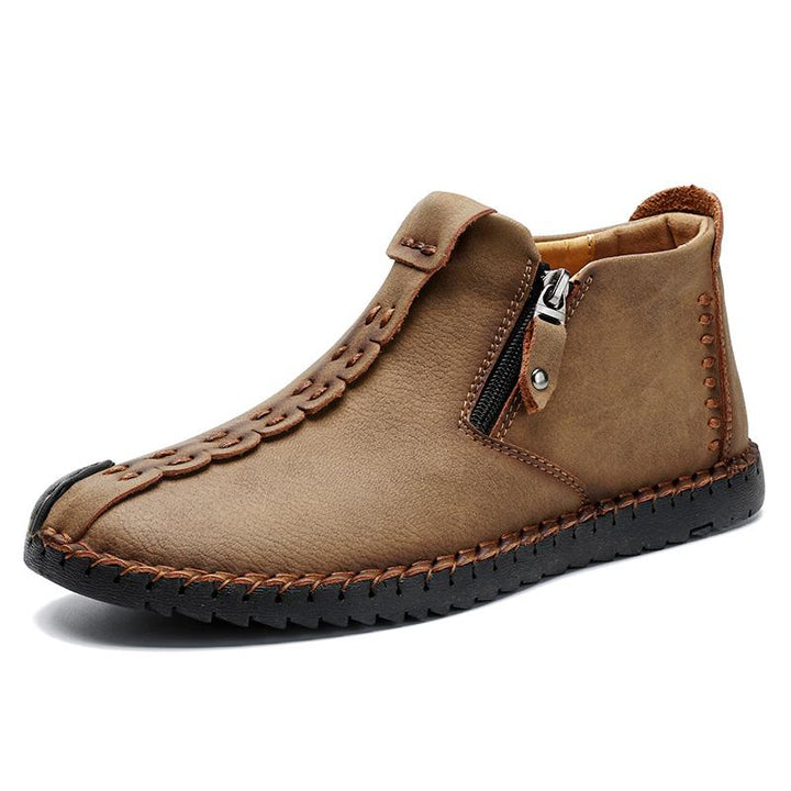Comfortable and orthopedic men's hand-stitched leather ankle boots, non-slip sole