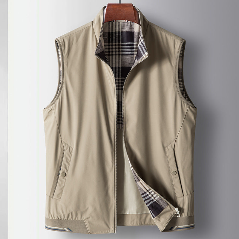 Front view of men's lightweight outdoor vest, featuring a comfortable fit and durable design