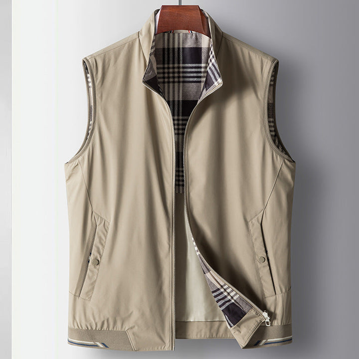 Front view of men's lightweight outdoor vest, featuring a comfortable fit and durable design
