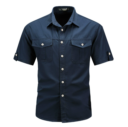 Army green men's utility shirt with functional chest pockets, a stylish option for spring fashion and everyday wear.