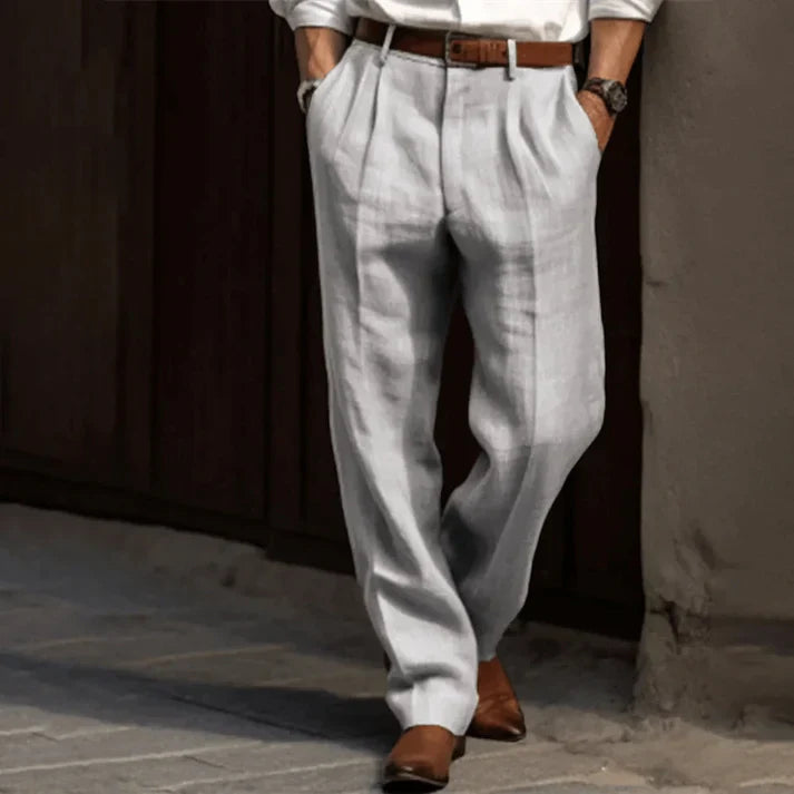 Men's lightweight double-pleated trousers, ideal for summer fashion & smart casual style.