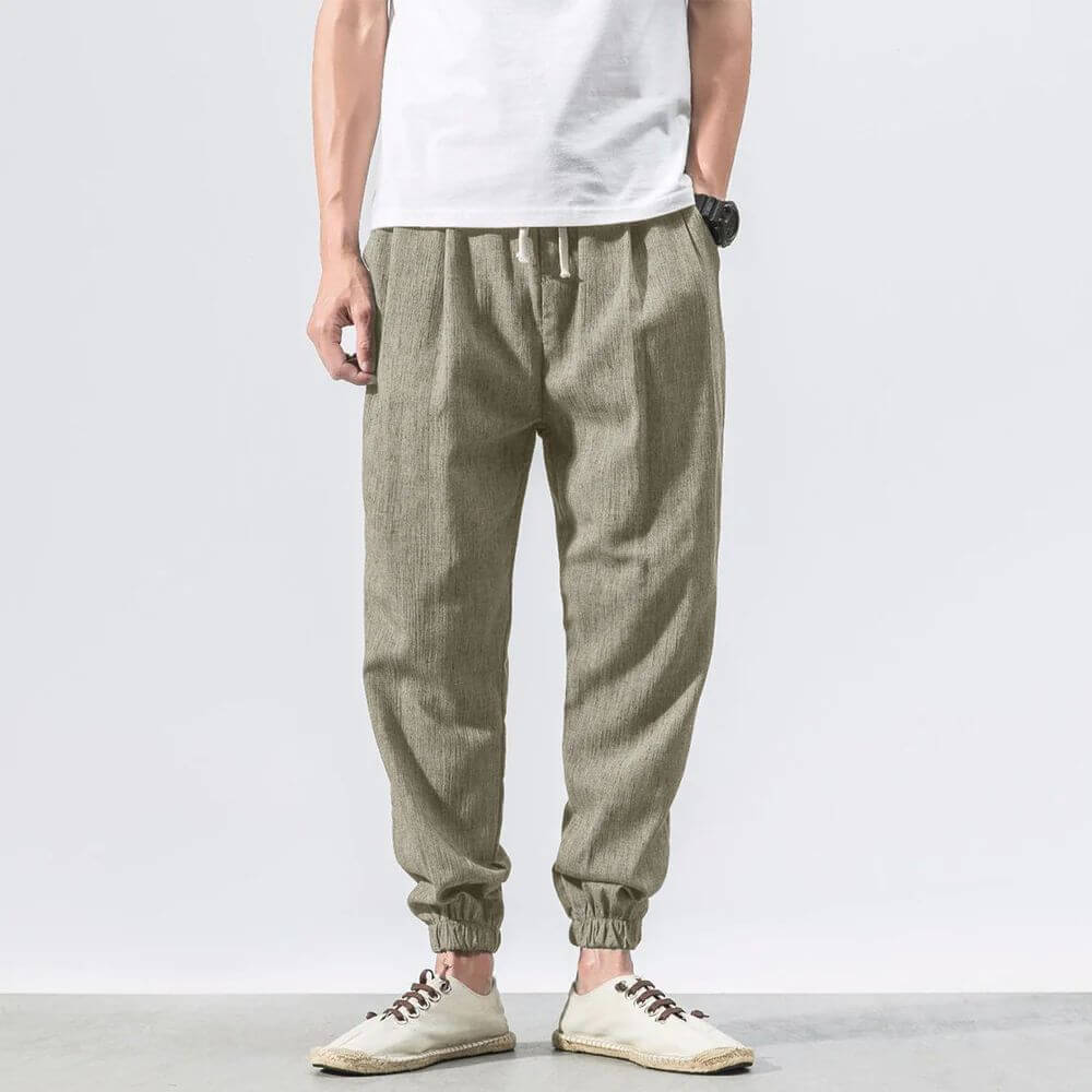 Men's summer wear: casual drawstring joggers for ultimate comfort and style.