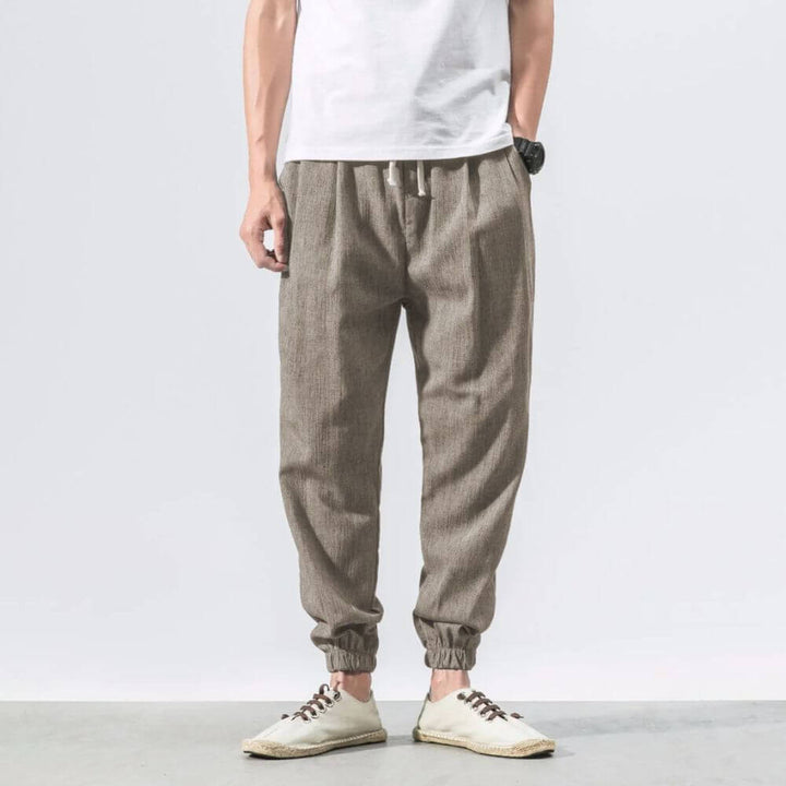 Men's summer fashion: breathable joggers with a convenient drawstring closure.