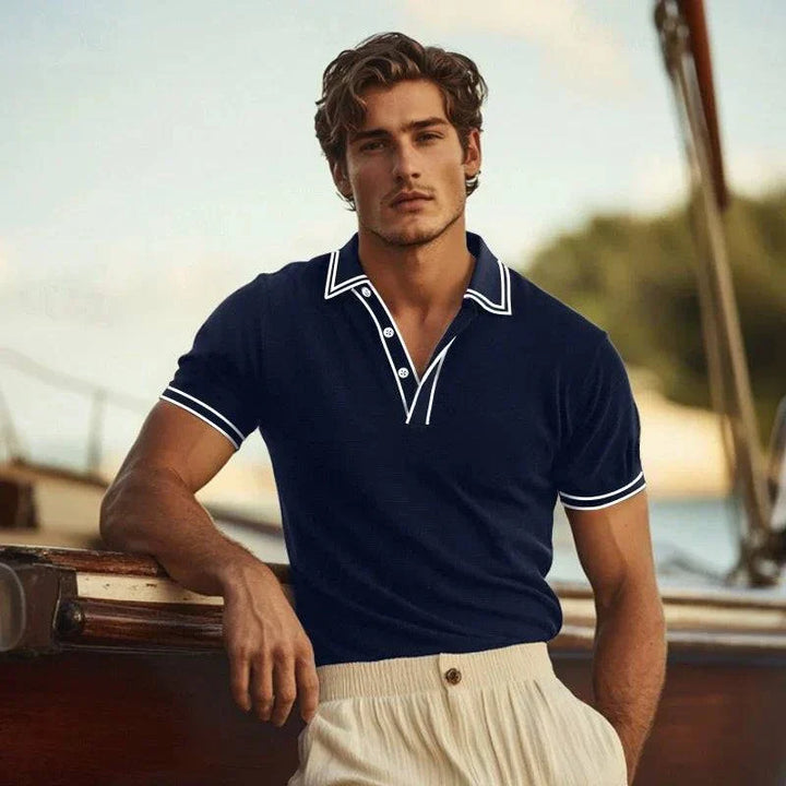 Men's breathable knit polo shirt. Lightweight short-sleeve top designed for cool comfort during summer activities.