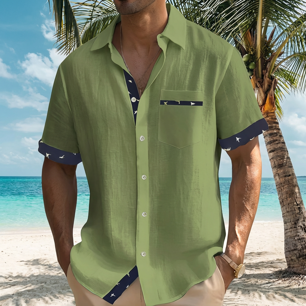 Easy-care men's lightweight short sleeve button-up shirt. Comfortable classic fit for stylish summer wear.