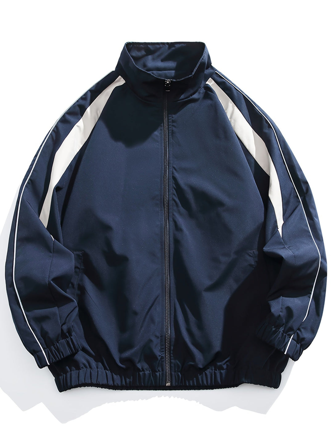 Men's lightweight zip-front windbreaker jacket with stand collar, ideal for activewear & casual style.