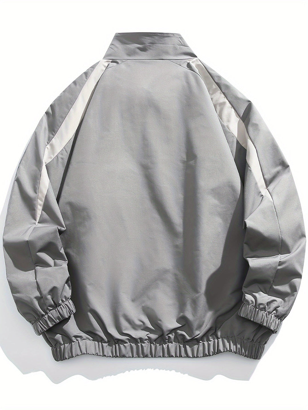 Back view of a men's lightweight windbreaker jacket. Stand collar, great for spring/fall transitions.