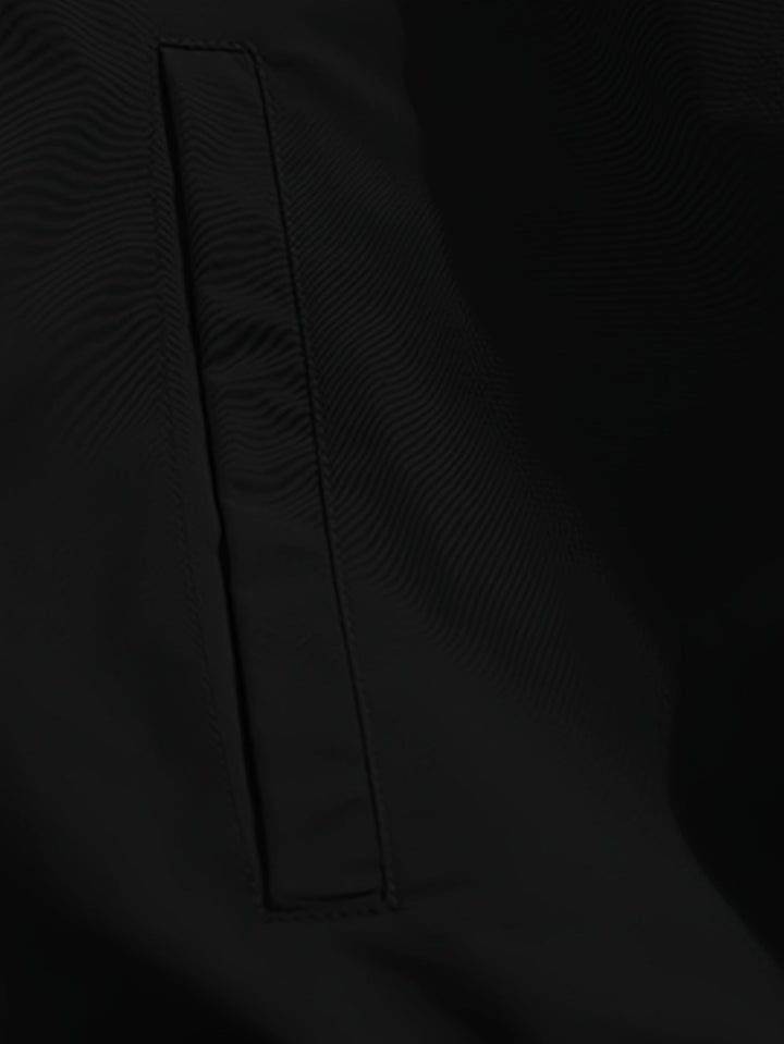 Close-up of a men's stand collar windbreaker jacket. Lightweight fabric, versatile men's fashion outerwear.