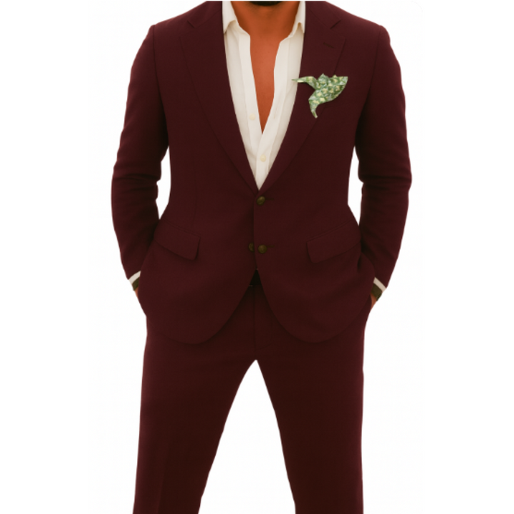 Men's modern slim-fit suit set, lightweight & tailored, excellent for wedding guests & events.