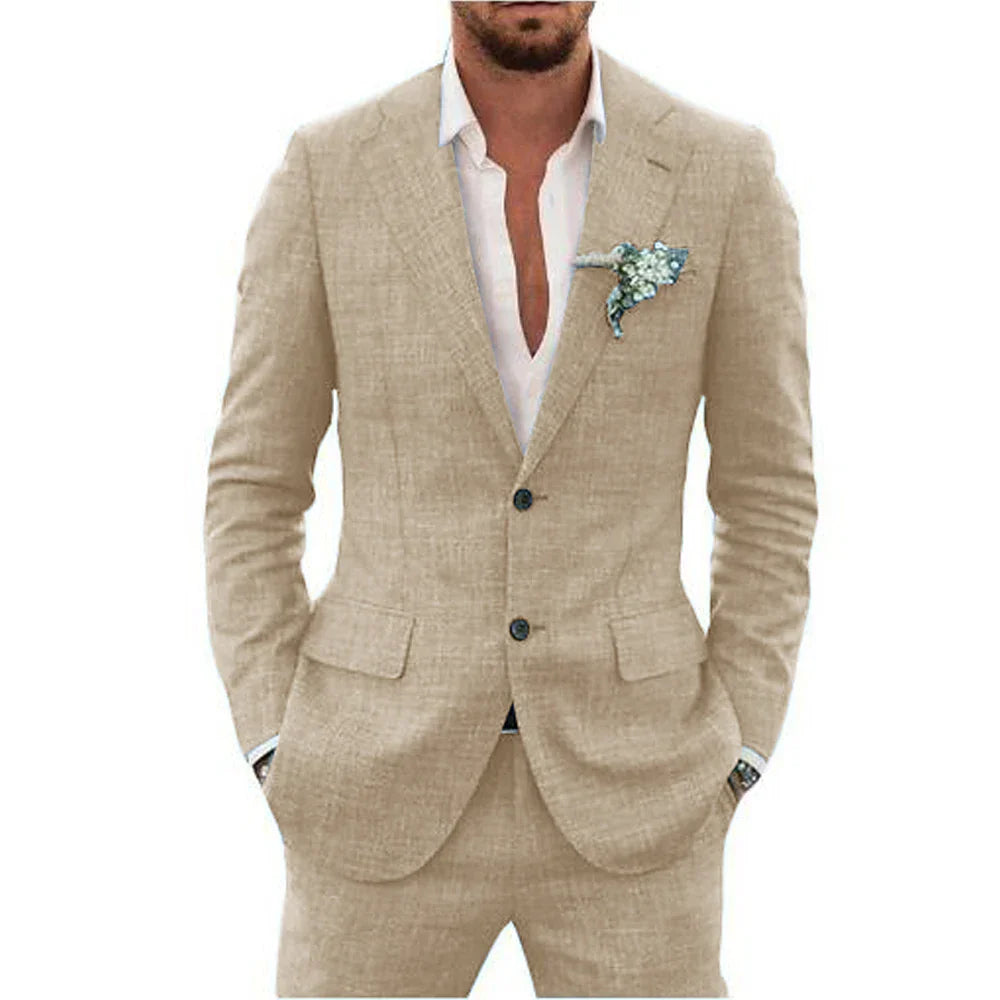 Elegant two-piece men's suit. Lightweight & tailored for a sleek, modern look at any event.