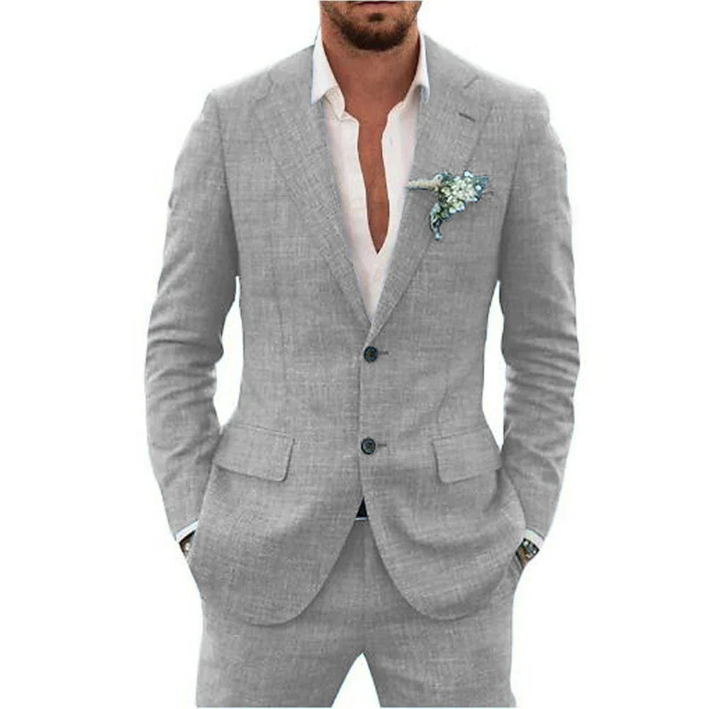 A versatile lightweight men's suit, ideal for wedding guests, formal or semi-formal event wear.