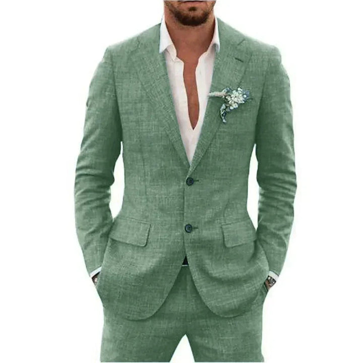 Modern men's tailored suit, a lightweight two-piece perfect for wedding guest attire or formal wear.