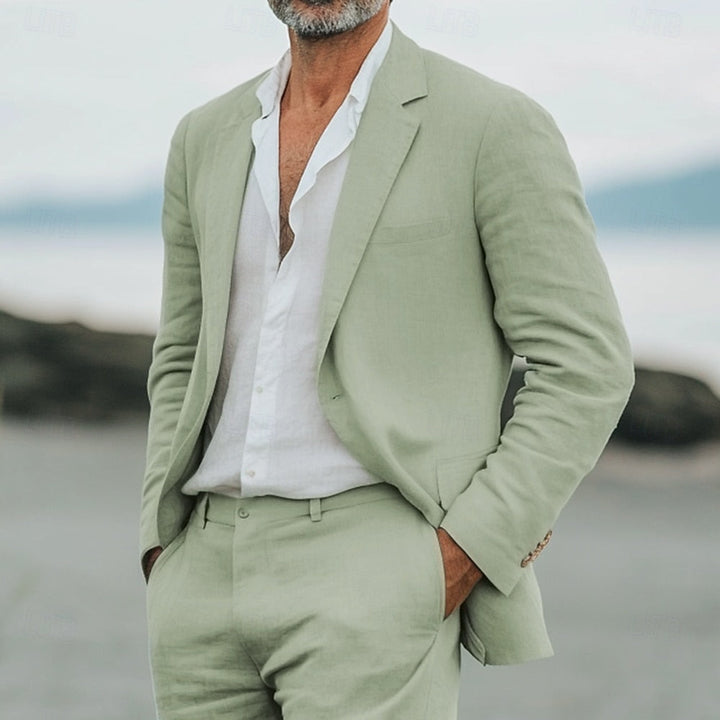 Men's lightweight two-piece summer suit set with blazer and trousers, ideal for wedding outfits or casual party wear.