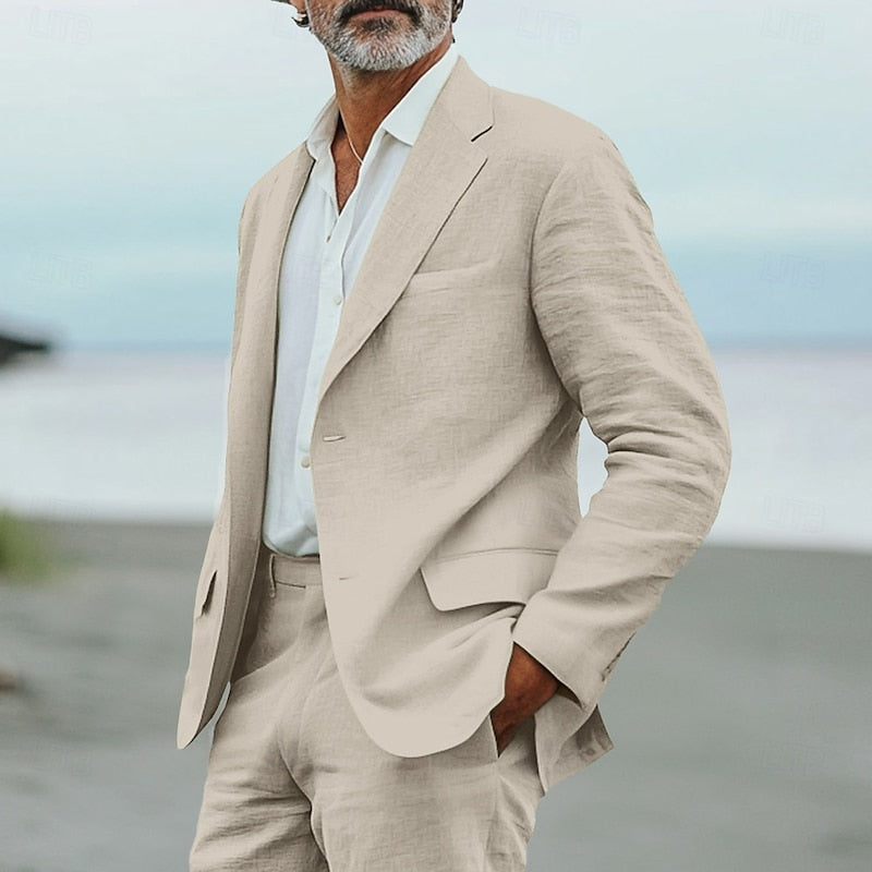 Comfortable men's lightweight two-piece summer suit, a versatile blazer & trousers set for casual parties or summer events.