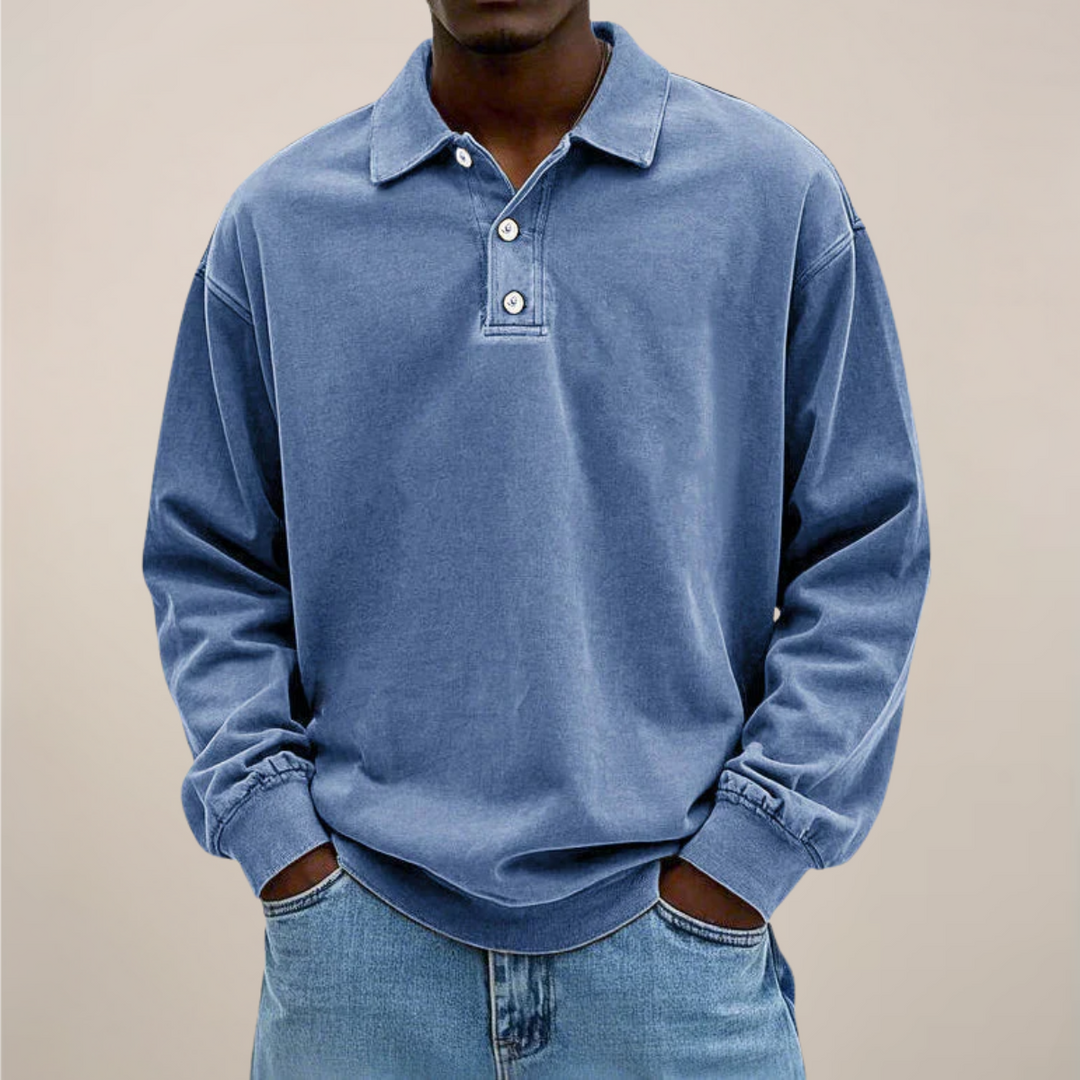 Men's long sleeve polo shirt, smart casual essential. Versatile top with button placket for everyday fashion.