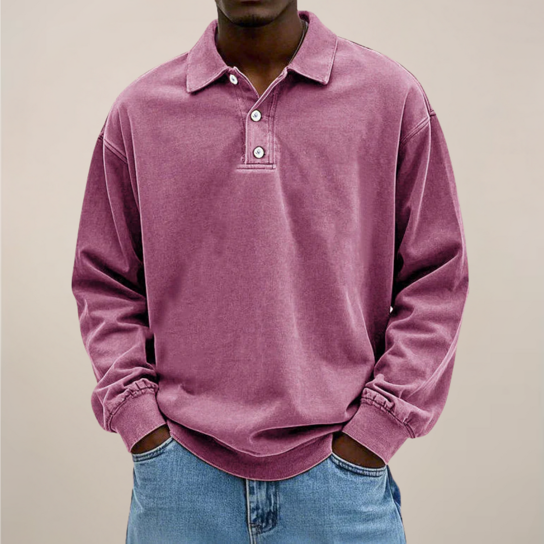 Men's long sleeve polo shirt. Smart casual top, versatile for everyday comfort & fashion.