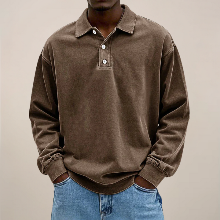 Versatile men's long sleeve polo shirt. Smart casual top for everyday comfort and fashion.