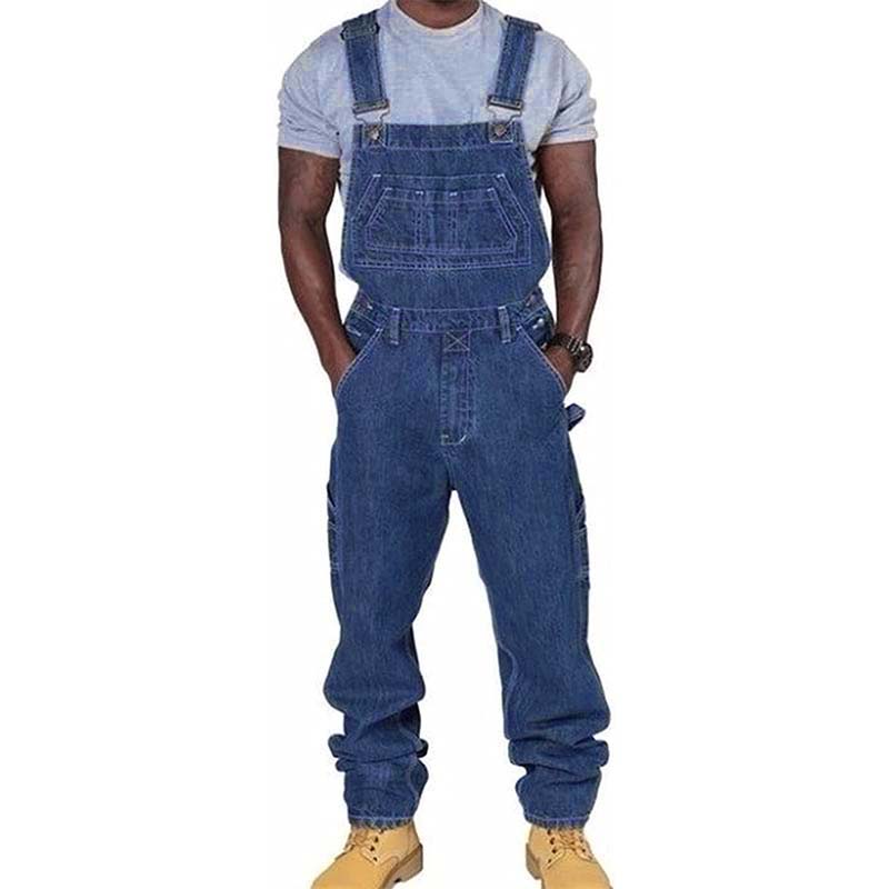 Men's loose fit bib overalls with ample multi-pockets. Durable workwear for comfort & utility tasks.