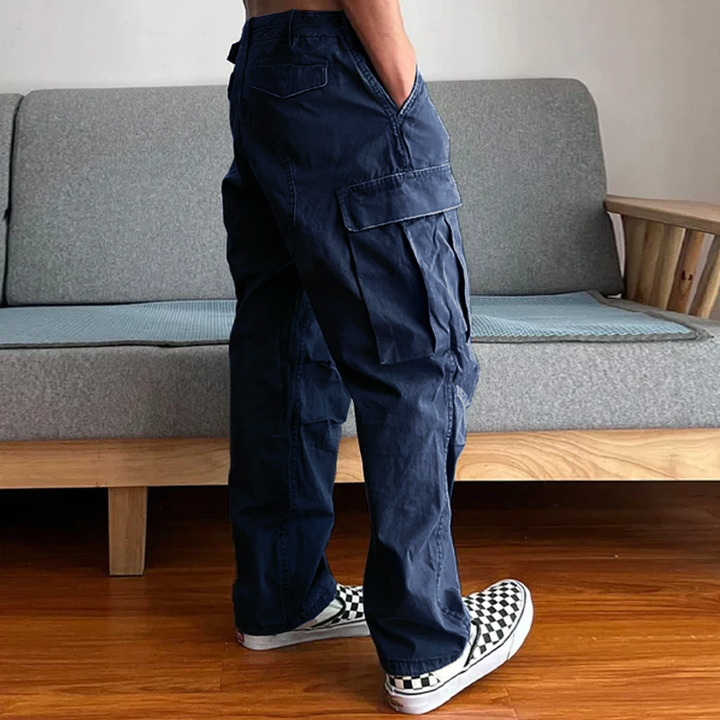 Men's comfortable loose fit washed cargo chino pants, a modern staple for casual men's fashion.
